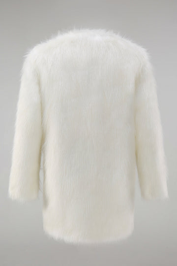 White Fluffy Faux Fur Long Sleeves Men's Coat